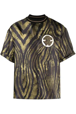Roberto Cavalli T-shirt med tigertryk og logomærke