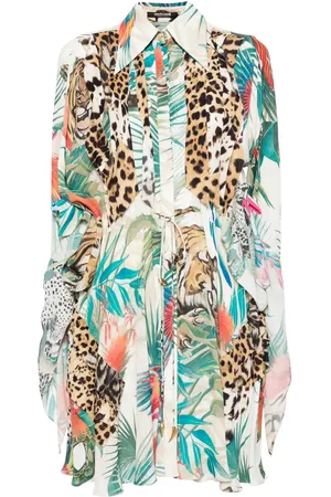 Roberto Cavalli Kort kjole i crepe med jungletryk