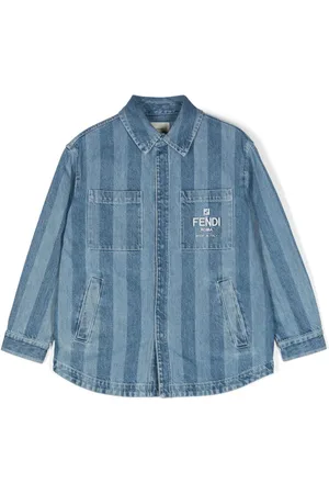 Fendi Stribet denimjakke med broderet logo