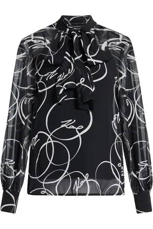 Karl Lagerfeld Bluse med cirkeltryk og sløjfe