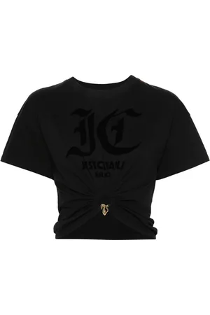 Roberto Cavalli Cropped top med flock-tekstur og logo