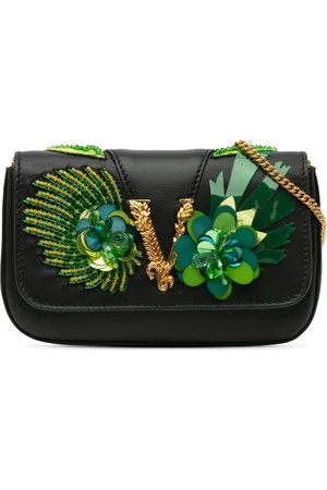 VERSACE Virtus crossbody-taske i læder med udsmykket detalje fra 2000-2024