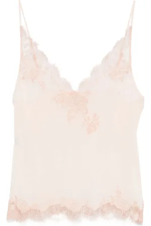 CARINE GILSON Camisole i silke med Caudry-blonde