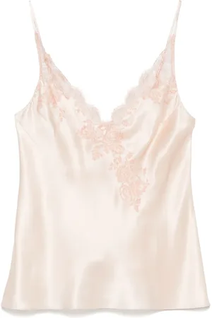 CARINE GILSON Camisole i silke med Caudry-blonde
