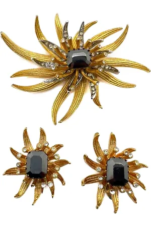 JENNIFER GIBSON JEWELLERY Vintage Stylized Haematite Chrysanthemum øreringesæt
