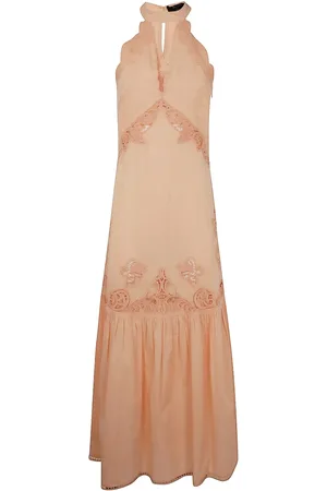 Twin-Set Lang kjole i broderie-anglaise med halterneck