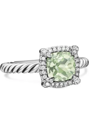 David Yurman Petite Chatelaine diamantring i sterlingsølv med prasiolit (7 mm)