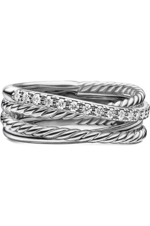 David Yurman Crossover ring i sterlingsølv med diamanter (6,8 mm)