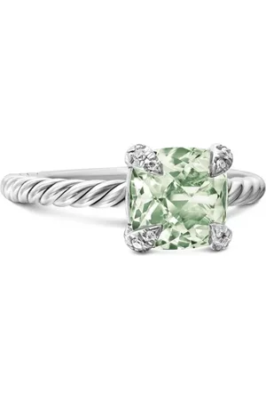 David Yurman Chatelaine diamantring i sterlingsølv med prasiolit (8 mm)