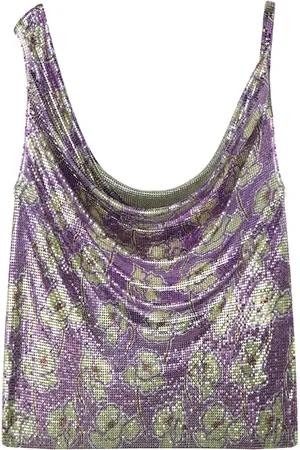 VERSACE Top i mesh med draperet hals