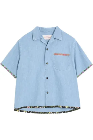 VALENTINO GARAVANI Bowling-skjorte i denim med blomstret kant