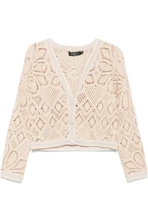 PATBO Blomstret cardigan i hæklet strik