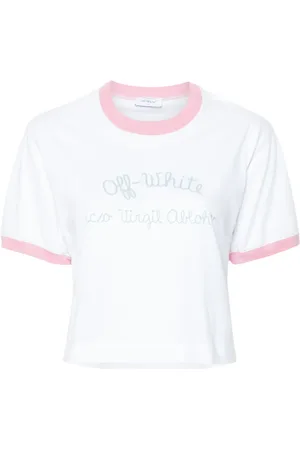 OFF-WHITE Cropped T-shirt med skrift-broderi