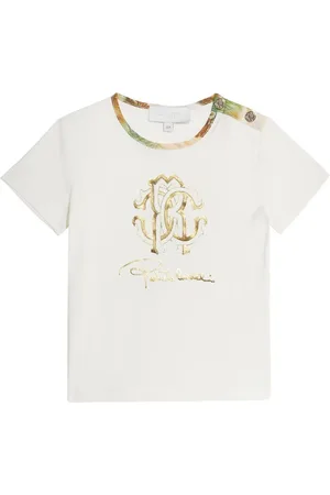 Roberto Cavalli T-shirt med logotryk og knappedetalje