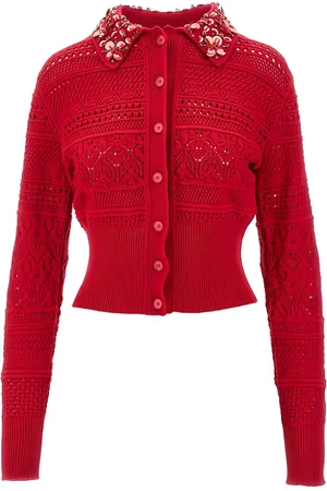 Des Phemmes Cardigan med knapper og perledekoreret krave
