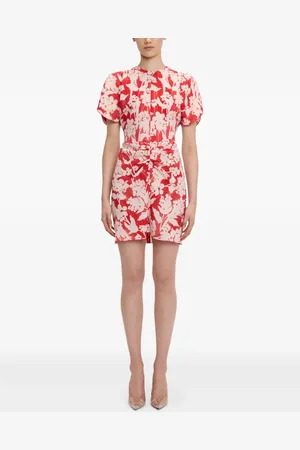 Victoria Beckham Kort blomstret kjole med samledetalje