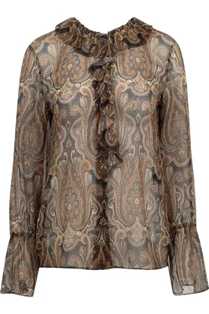 NILI LOTAN Cecily bluse med flæsedetalje og paisleytryk