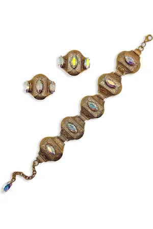 JENNIFER GIBSON JEWELLERY Aurora Borealis armbånd og øreringe fra 1960