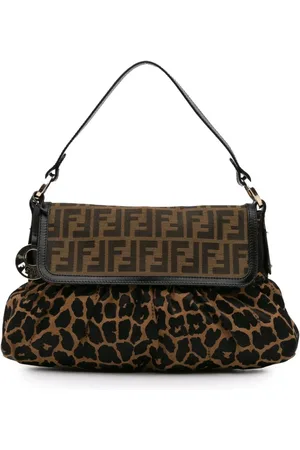 Fendi Chef skuldertaske i Zucca-kanvas med leopardtryk fra 2010-2024