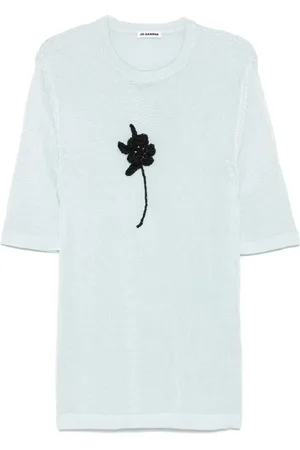 Jil Sander Strikket T-shirt med hæklede blomster