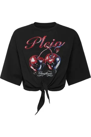 Philipp Plein Cropped T-shirt med Bow Cherry-tryk