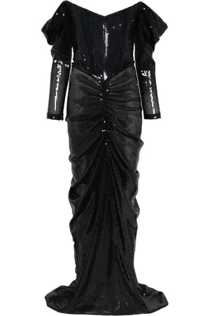 ALEX PERRY Draperet midi-kjole med off-shoulder-snit