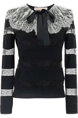 VALENTINO GARAVANI Stribet sweater med blondekant
