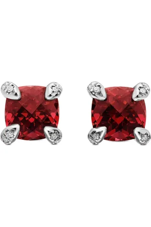 David Yurman Petite Chatelaine ørestikkere i sterlingsølv med diamant og rhodolit granat (6 mm)