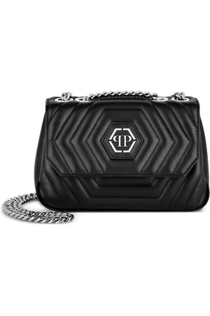 Philipp Plein Skuldertaske i læder med sekskantet logo