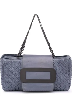 Bottega Veneta Intrecciato Flap håndtaske i lærred med spænde fra 2012-2024