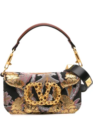 VALENTINO GARAVANI Lille broderet Loco satchel-taske i lærred fra 2000-2017