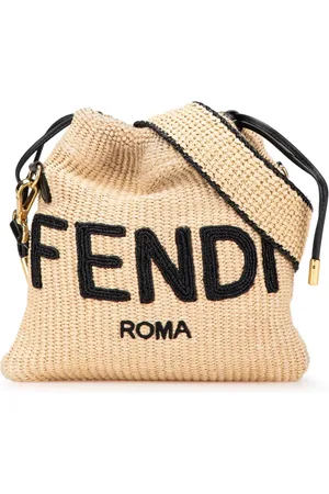 Fendi Crossbody-taske i bast med løbesnor og logo fra 2010-2024