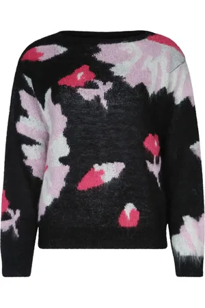 I BLUES Sweater i blomstret intarsia-strik
