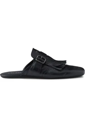 Prada Shuffle mules i læder med frynser