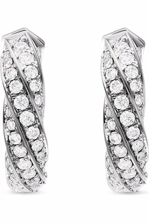 David Yurman Cable Edge huggie hoop-øreringe i sterlingsølv med diamant (13 mm)