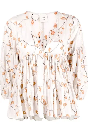 ALYSI Broderet smock-top med flounce-tryk