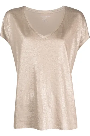 Majestic T-shirt med V-hals og metallisk finish