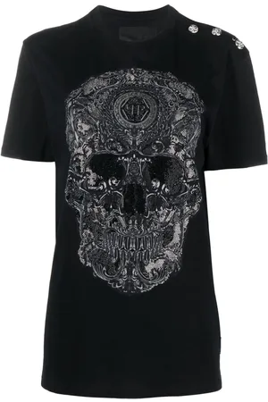 Philipp Plein T-shirt med baroktryk og dødningehoved