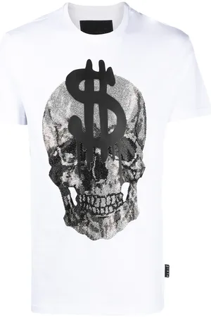 Philipp Plein T-shirt med krystaludsmykket dødningehoved