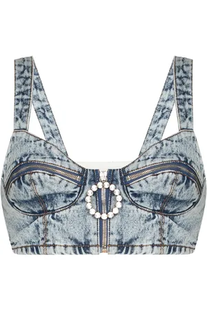 Alessandra Rich Bustier i denim med krystaludsmykning