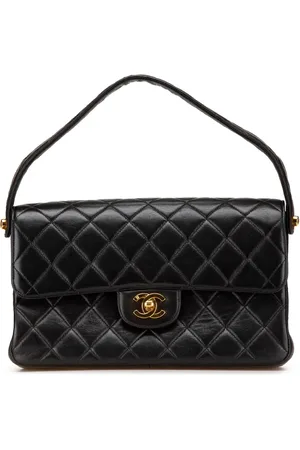 CHANEL Quiltet håndtaske i lammeskind med dobbelt flaplukning fra 1994-1996