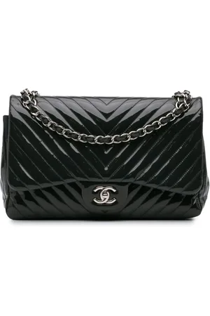 CHANEL Mellemstor chevron Double Flap skuldertaske med lakering fra 2015-2016