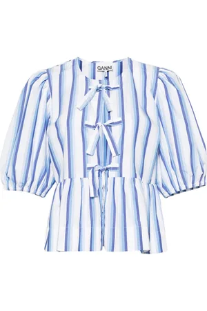 Ganni Stribet bluse med peplum