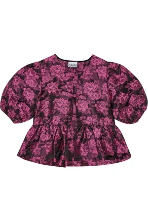 Ganni Cropped top med blomstertryk og pufærmer