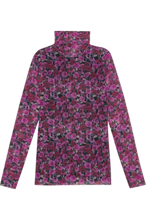 Ganni Top med blomstertryk og mesh