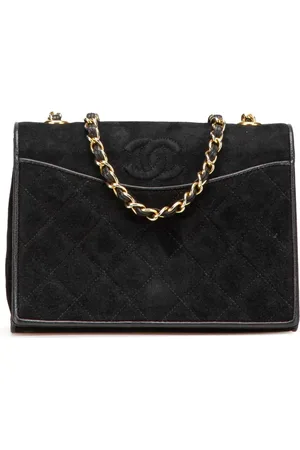CHANEL Lille quiltet CC crossbody-taske i ruskind med kæde fra 1989-1991