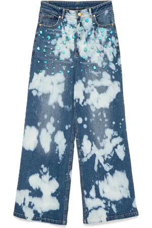 Cynthia Rowley Blegede jeans med turkis sten