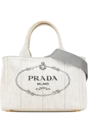 Prada Lille Canapa satchel-taske i denim med logo fra 2013-2024