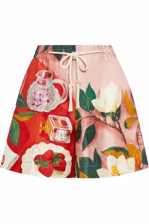 Oscar de la Renta Shorts i satin med blomstertryk