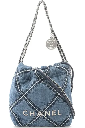 CHANEL Mini 22 satchel-taske i denim med syningsdetalje fra 2021-2024